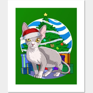 Devon Rex Cat Santa Christmas Gift Posters and Art